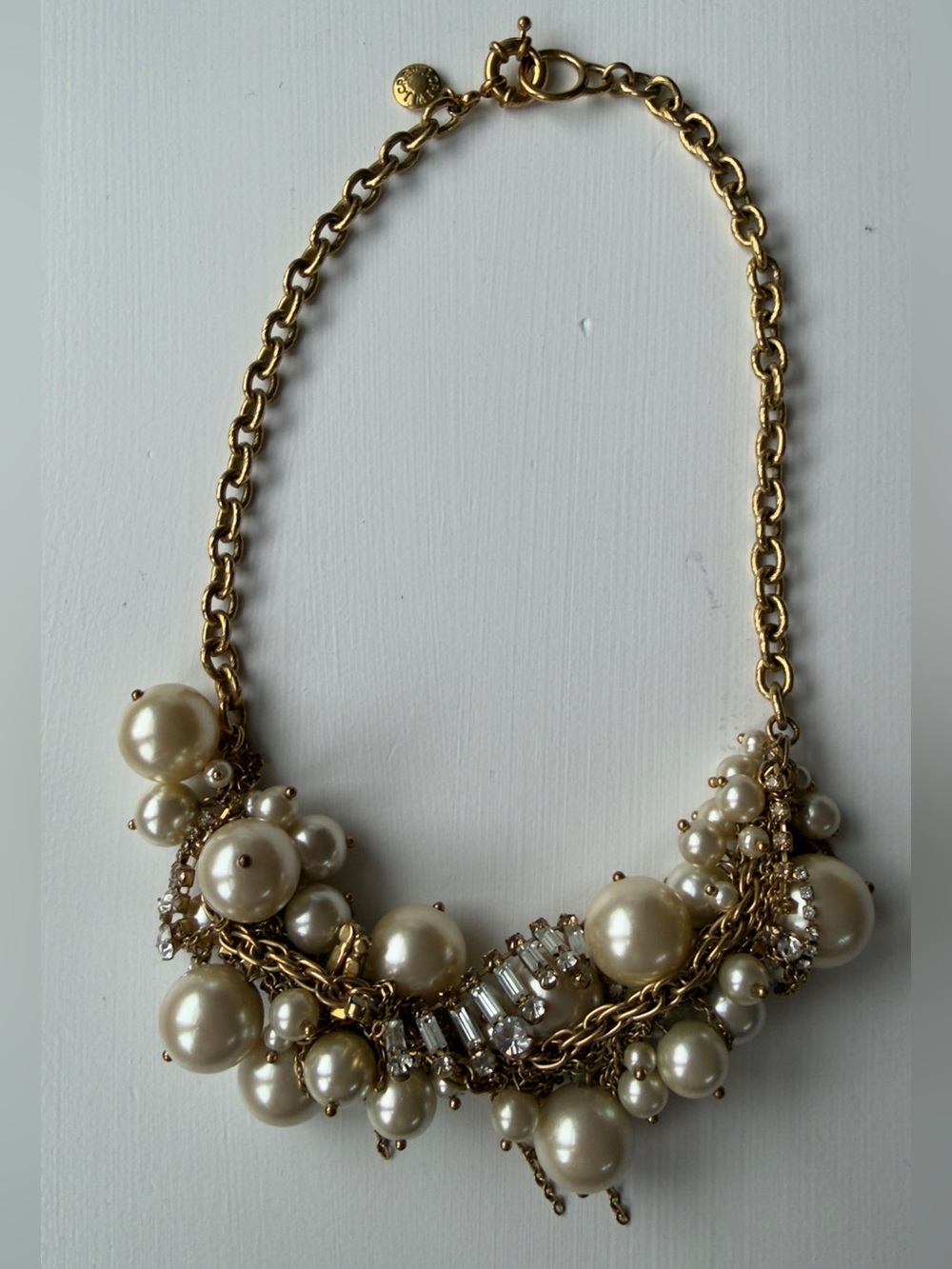 J.Crew Chunky Faux Pearl Cluster Baguette Crystal Statement Bib Necklace